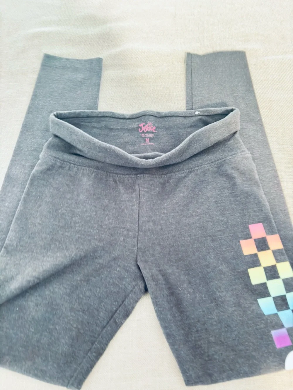 Justice Girls Leggings Size 10 Medium Gray Rainbow Logo Athletic Pants
